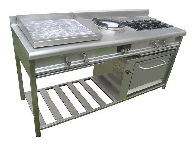 Cocina 02 Quemadores <br>01 Quemador wock, plancha y horno